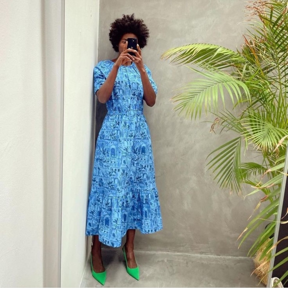 Never Fully Dressed Blue Scenery Rouched Dress 4
